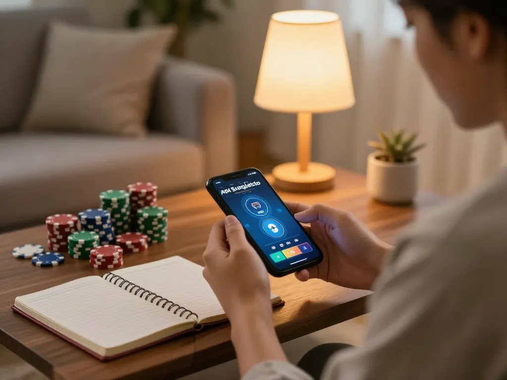 Engage with apk sungaitoto on your smartphone in a cozy home gaming setup.
