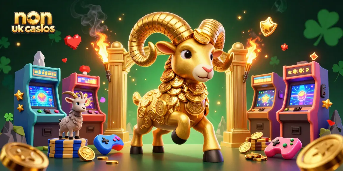 Experience the excitement of non uk casinos with golden ram charging through vibrant casino elements.
