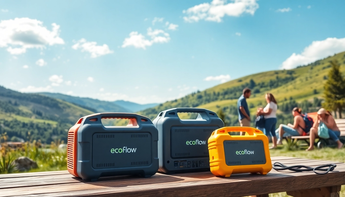 Showcasing EcoFlow solar generators amidst nature, illustrating efficient energy solutions.