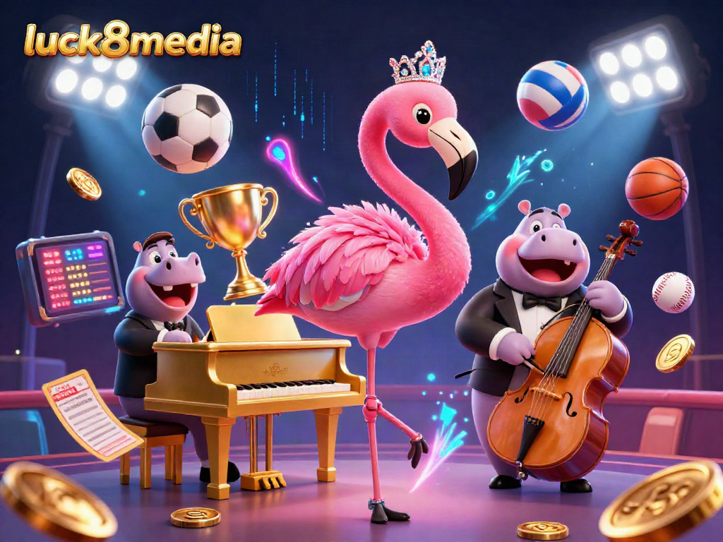 Engage with luck8media through an exciting 3D casino scene filled with vibrant characters and dynamic game elements.