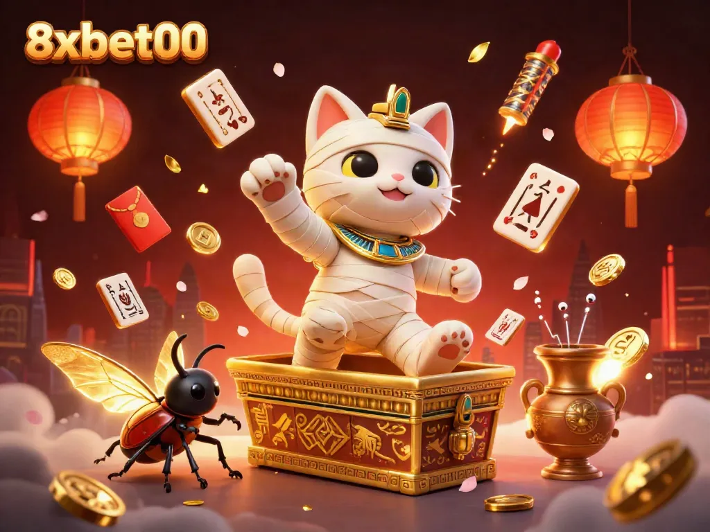 Experience thrilling gameplay at 8xbet00 with a vibrant illustration of a golden casino fortune.