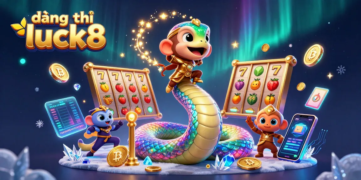 Experience đăng ký luck8 with vibrant slot games and playful characters in a dynamic casino scene.