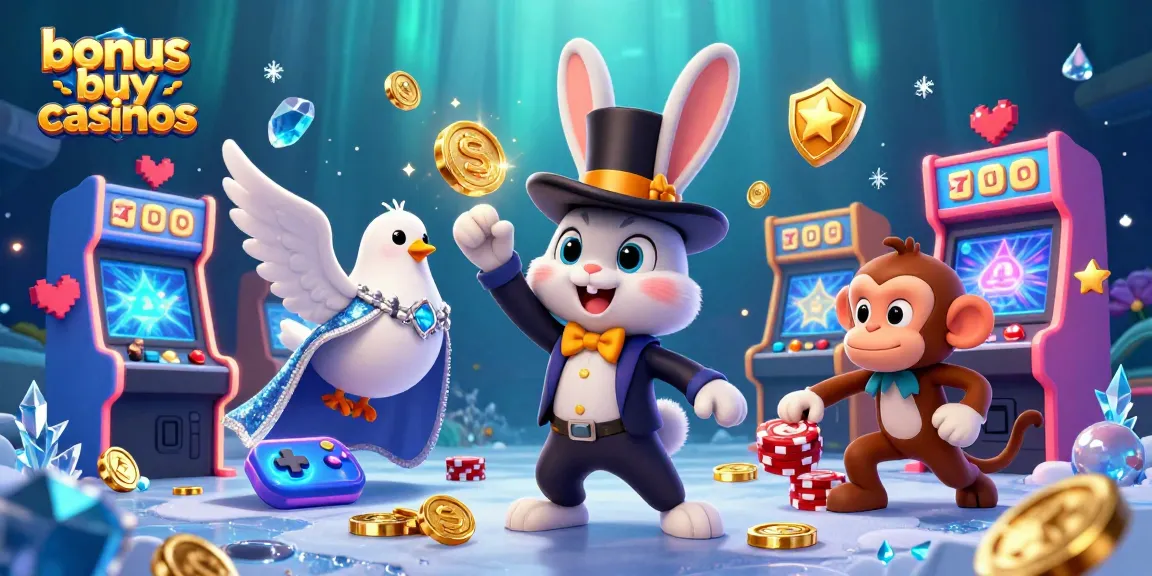 Engage with bonus buy casinos featuring a magician rabbit and shimmering coins in action.