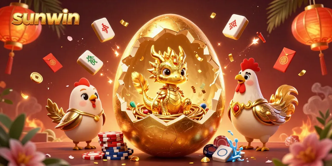 Experience thrilling gameplay at Sunwin with a golden dragon surrounded by vibrant casino elements.