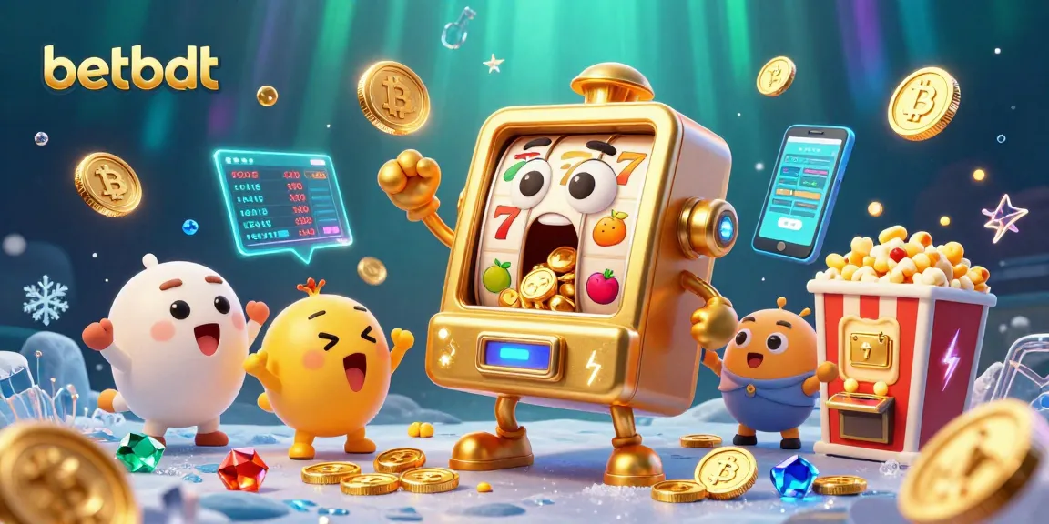 Win big at betbdt with an engaging scene of a golden slot machine hitting a jackpot, surrounded by exciting game elements!