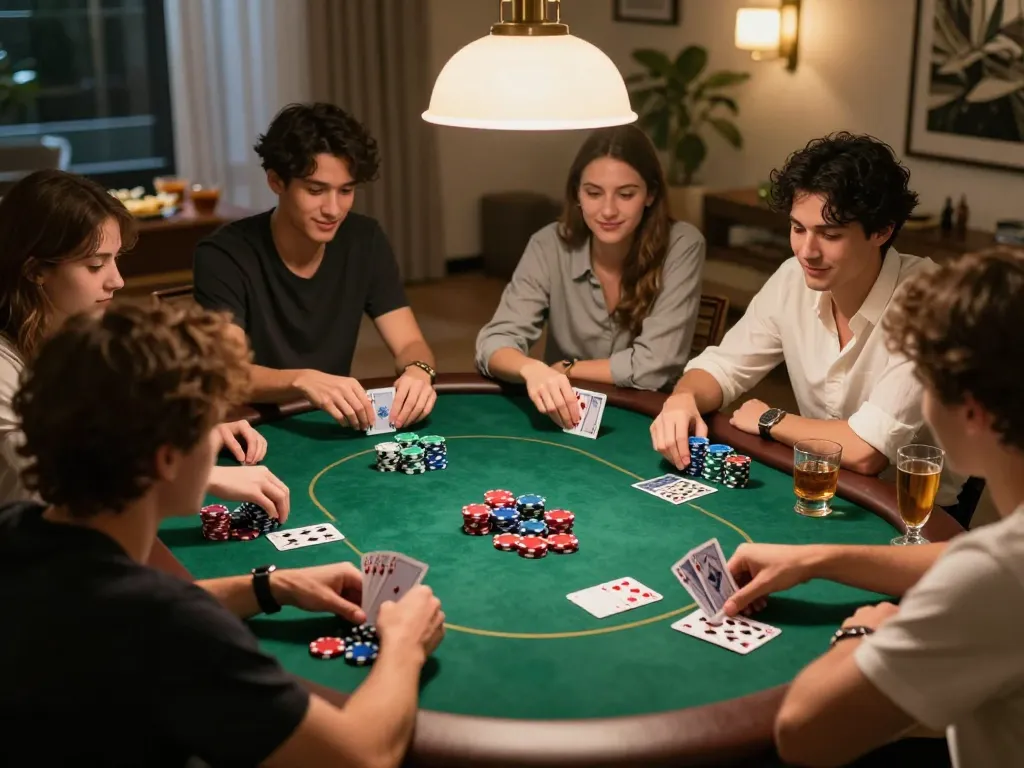 Engaged friends playing poker at home during a game night at tg88.