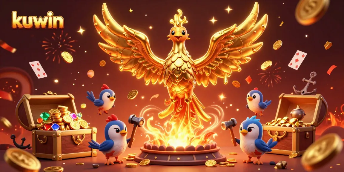 Kuwin rewards players with gold coins from the majestic phoenix in a vibrant online casino.