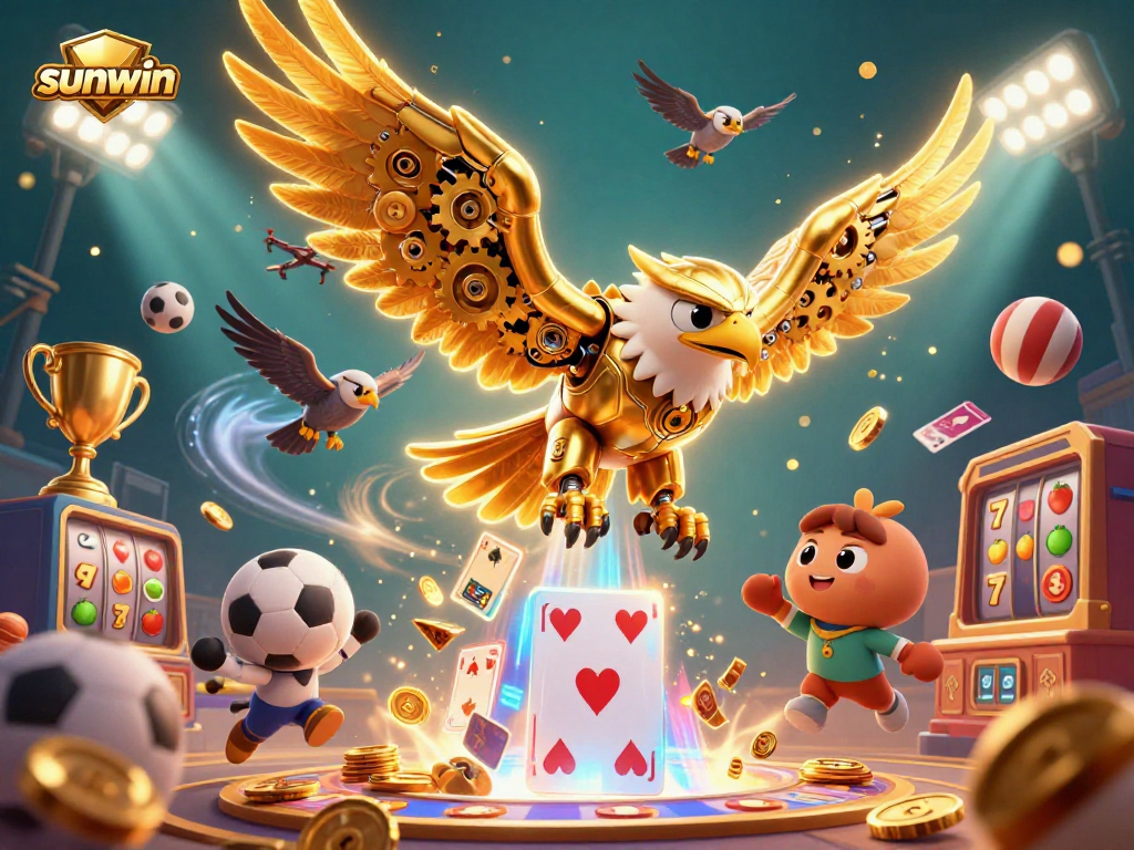 Engage with thrilling gaming moments at sunwin with a dynamic 3D eagle and sports elements.