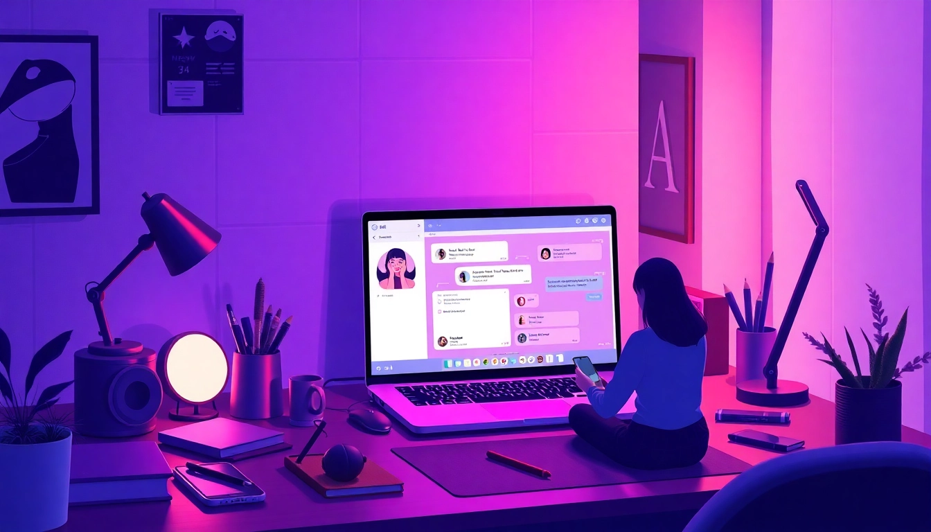 Interactive NSFW AI chat scene showcasing diverse user interactions in a cozy workspace