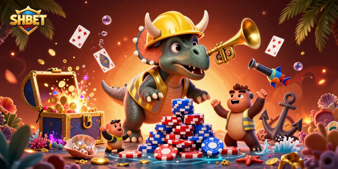 Experience SHBET's thrilling casino adventure with a dynamic scene featuring cheerful dinosaurs!
