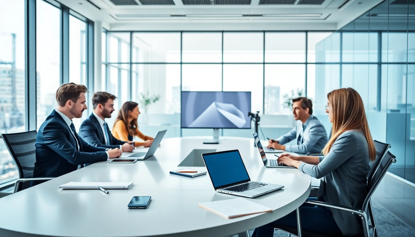 Engaging team collaboration on a cloud based business phone system in a modern office.