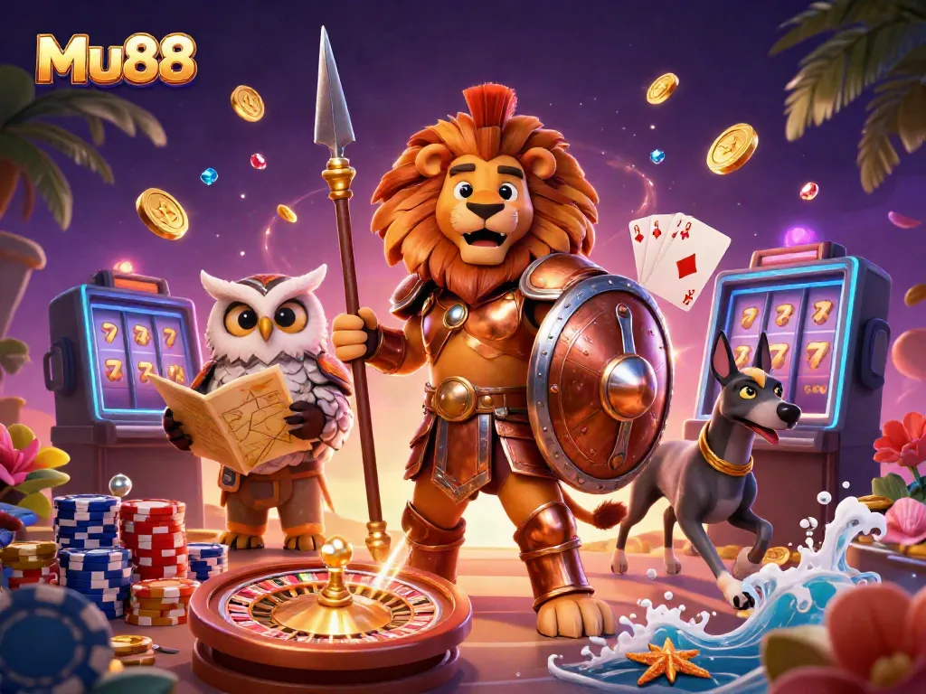 Experience exciting casino wins with Mu88 featuring a Spartan lion, owl strategist, and greyhound messenger.