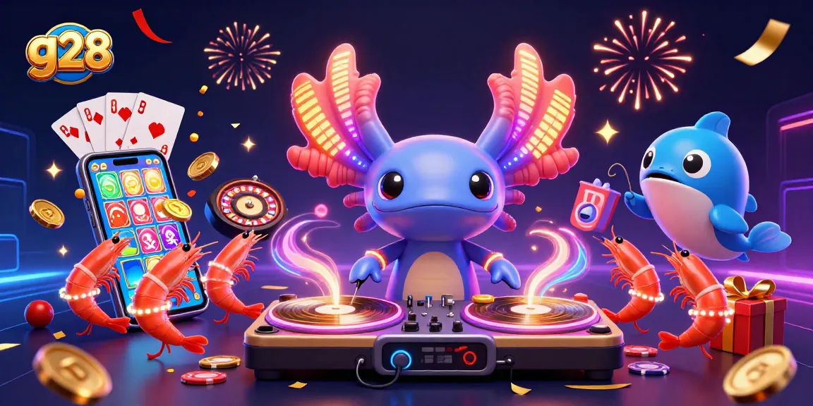 Experience excitement with g28's lively axolotl DJ scene showcasing vibrant gaming elements.