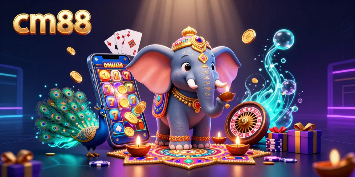 Engage in thrilling gameplay at cm88 with a vibrant casino-themed illustration featuring dynamic slot games.