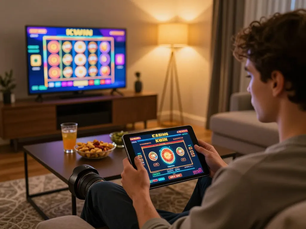Kwin app in action on tablet, showcasing engaging online gambling gameplay at home