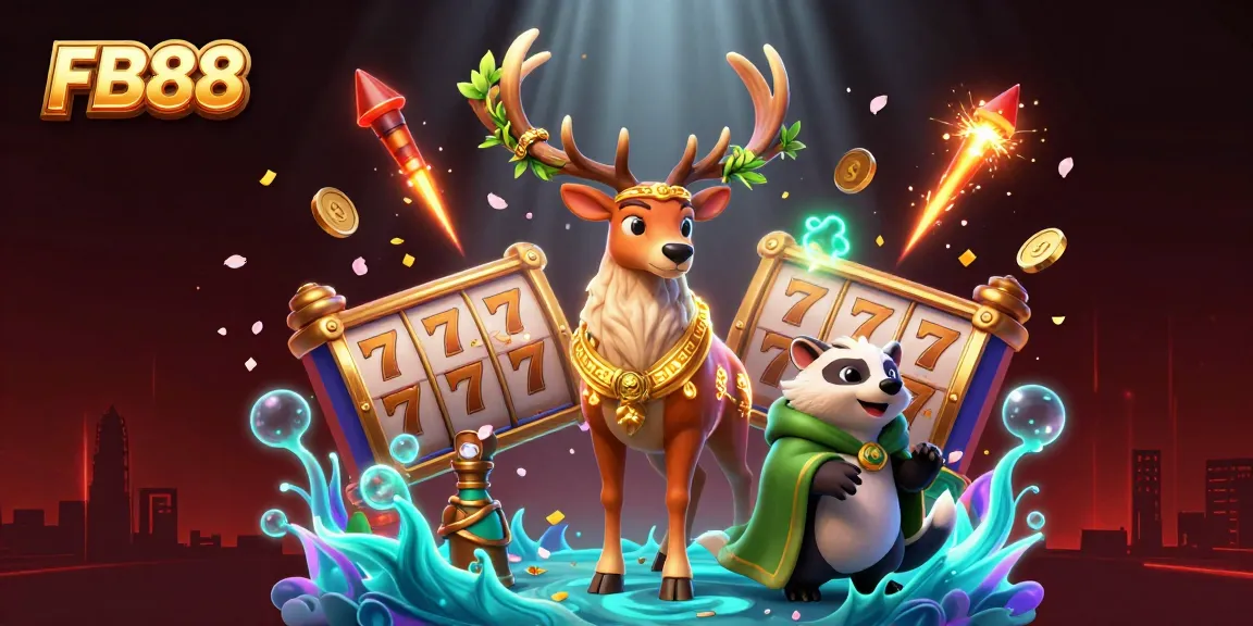 Experience the thrilling world of FB88 showcasing vibrant 3D characters and dynamic casino elements.