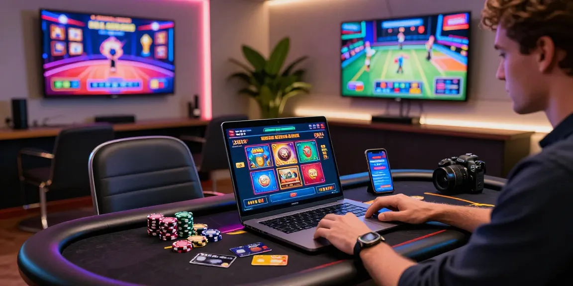 Player enjoying engaging games at credit card casinos with colorful setup and promotional offers.