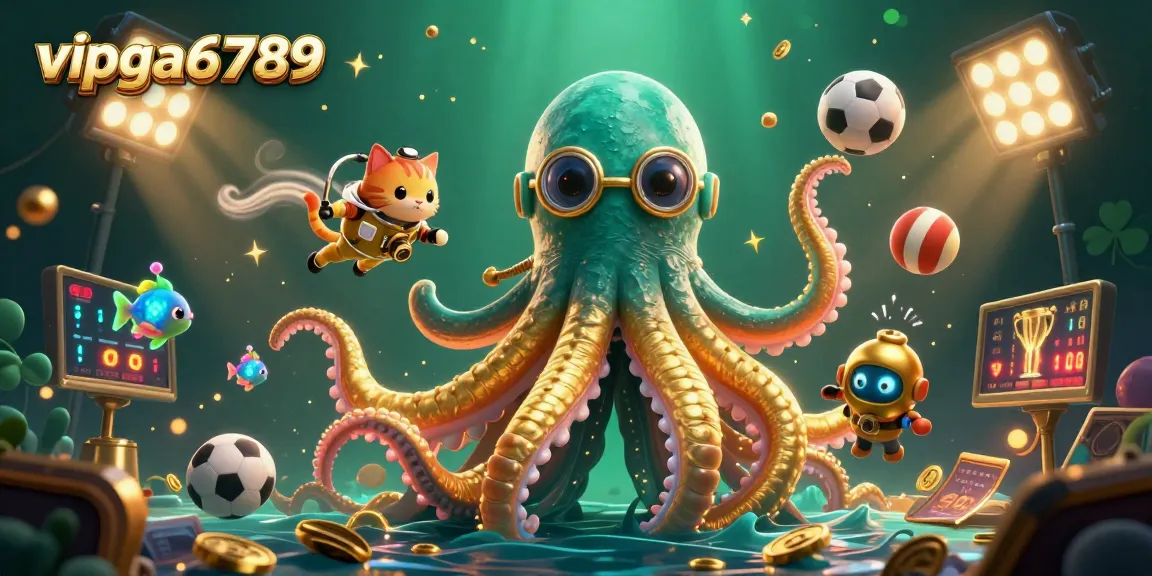 Bet on the thrilling adventures at vipga6789 with a kraken and diving cat illustration.
