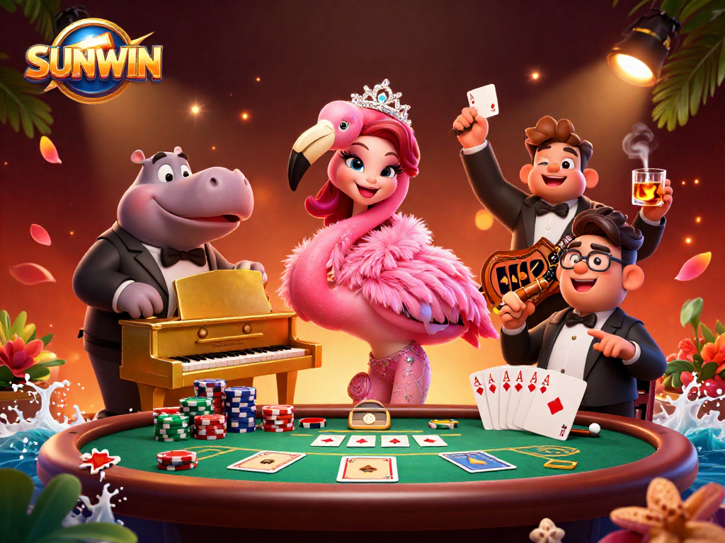 SUNWIN players enjoy a vibrant 3D cartoon casino atmosphere with musicians, poker elements and exciting game vibes.