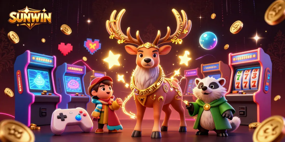 SUNWIN showcases an exciting casino gaming scene with a Celtic druid stag, badger, and dynamic gaming elements.