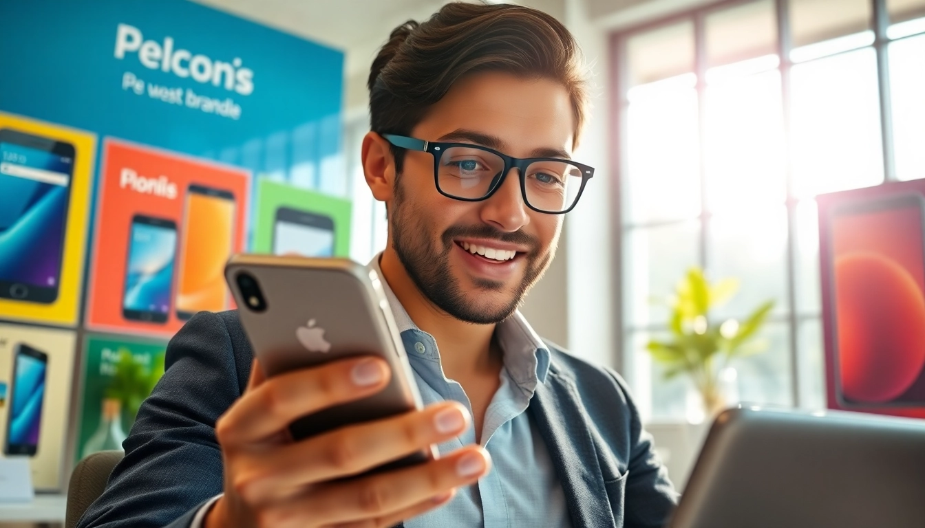 Phone Buyer Little Rock AR engaged in a deal, showcasing excitement and professionalism in an office setting.