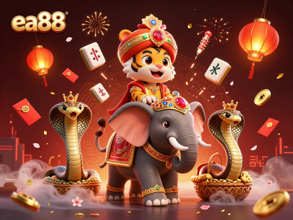 ea88 offers thrilling experiences with a majestic Indian maharaja and vibrant casino elements.