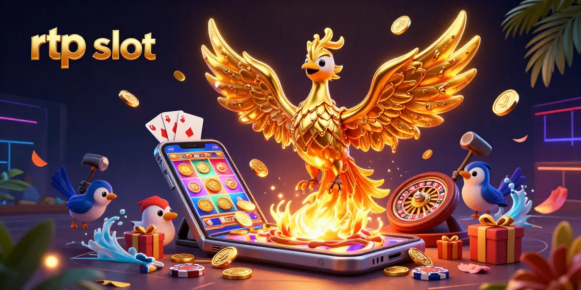Experience thrilling rtp slot action with a molten golden phoenix and vibrant casino elements.
