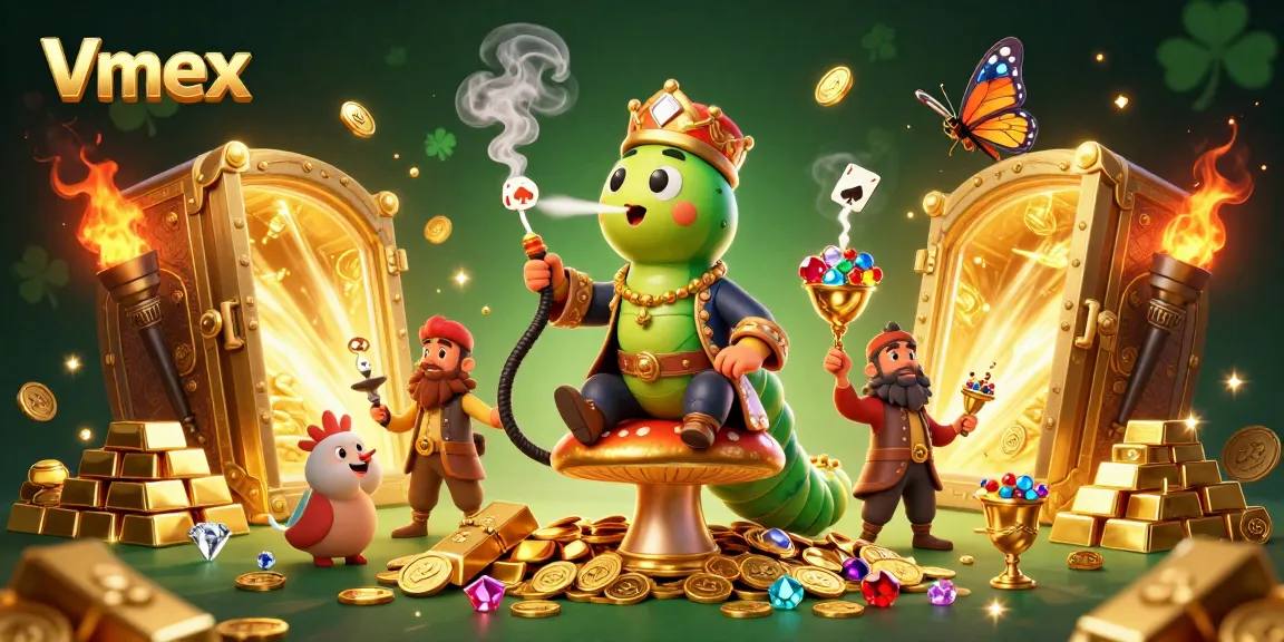 Experience gaming excitement at Vmex with a vibrant 3D scene featuring casino elements.