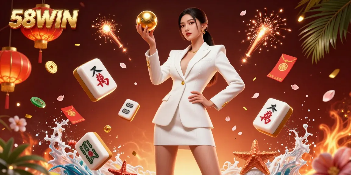 Spin the roulette ball and win big with 58WIN's vibrant casino illustration packed with action!