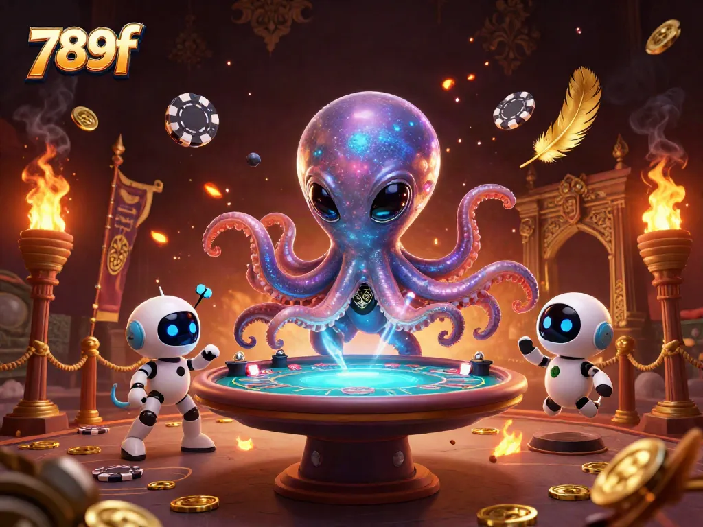 Engage in exciting poker gameplay with 789f featuring an alien octopus at a holographic table.