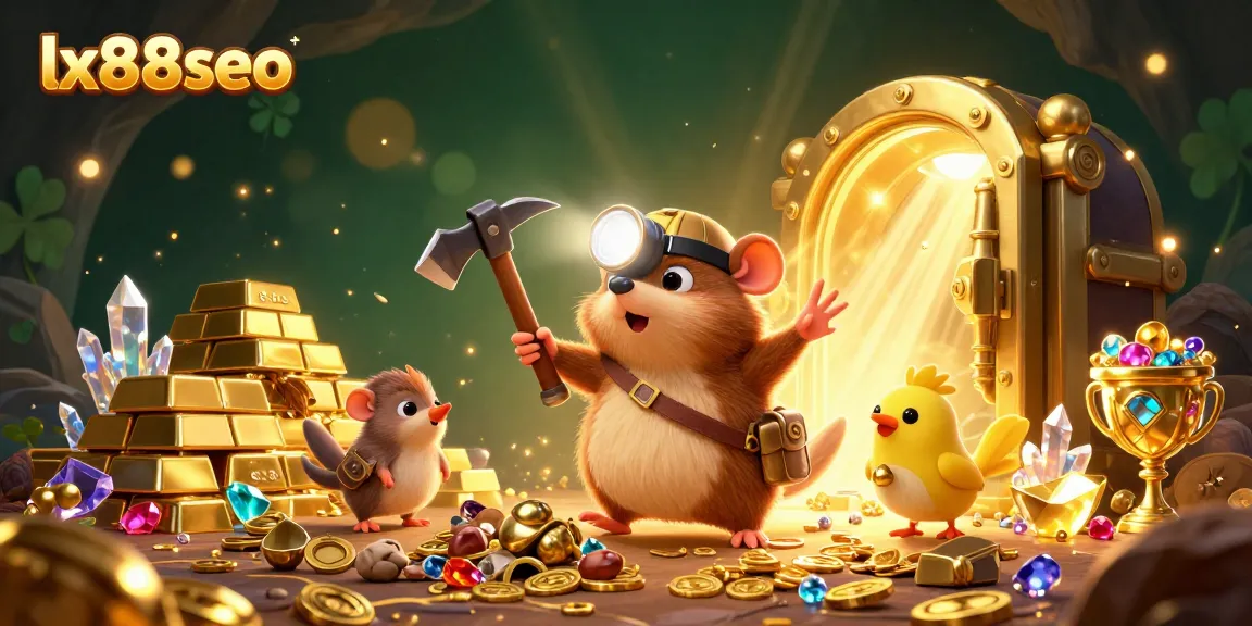 Discover exciting gameplay at lx88seo with vibrant treasure hunting mole and canary amidst gold and jewels.
