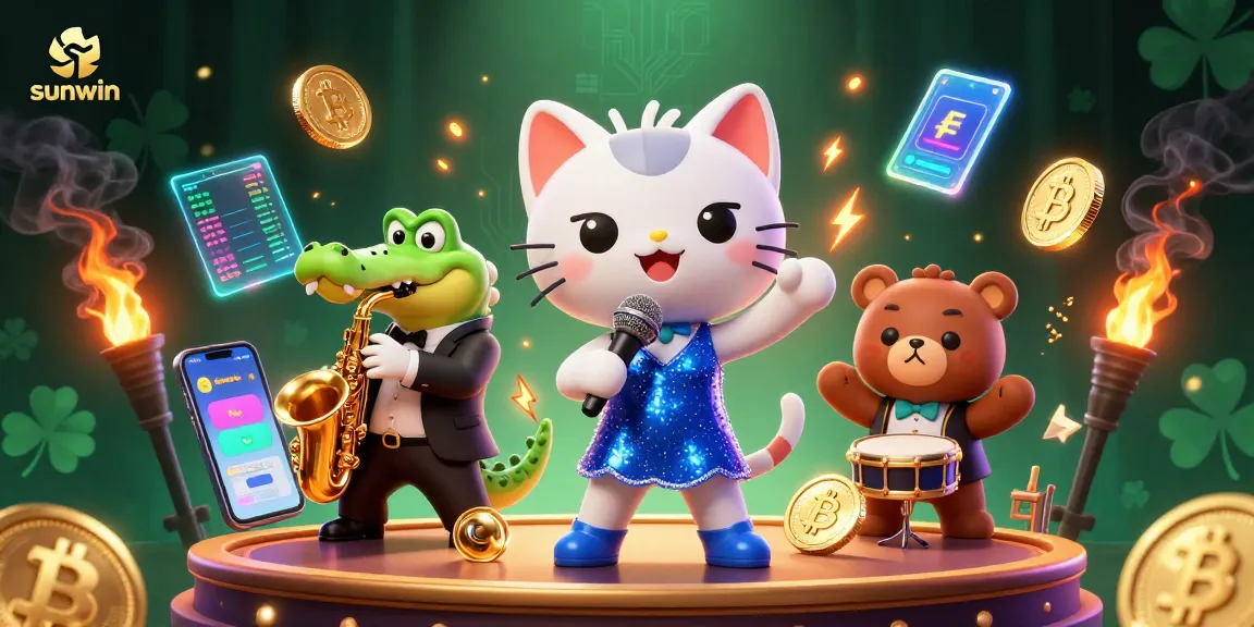 Experience sunwin excitement with lively cartoon characters performing in a vibrant casino setting.