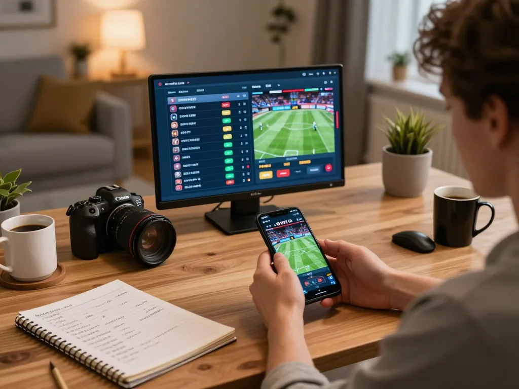 nhà cái 789p user engaged in sports betting at home, showcasing betting interface and strategies