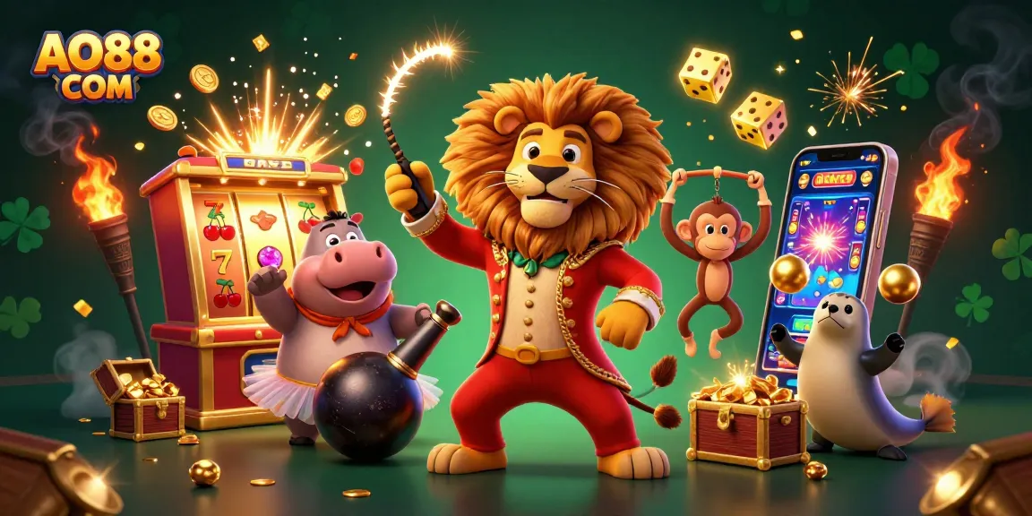 Engage with AO88 COM in an exciting casino scene featuring vibrant characters and dynamic gaming elements.