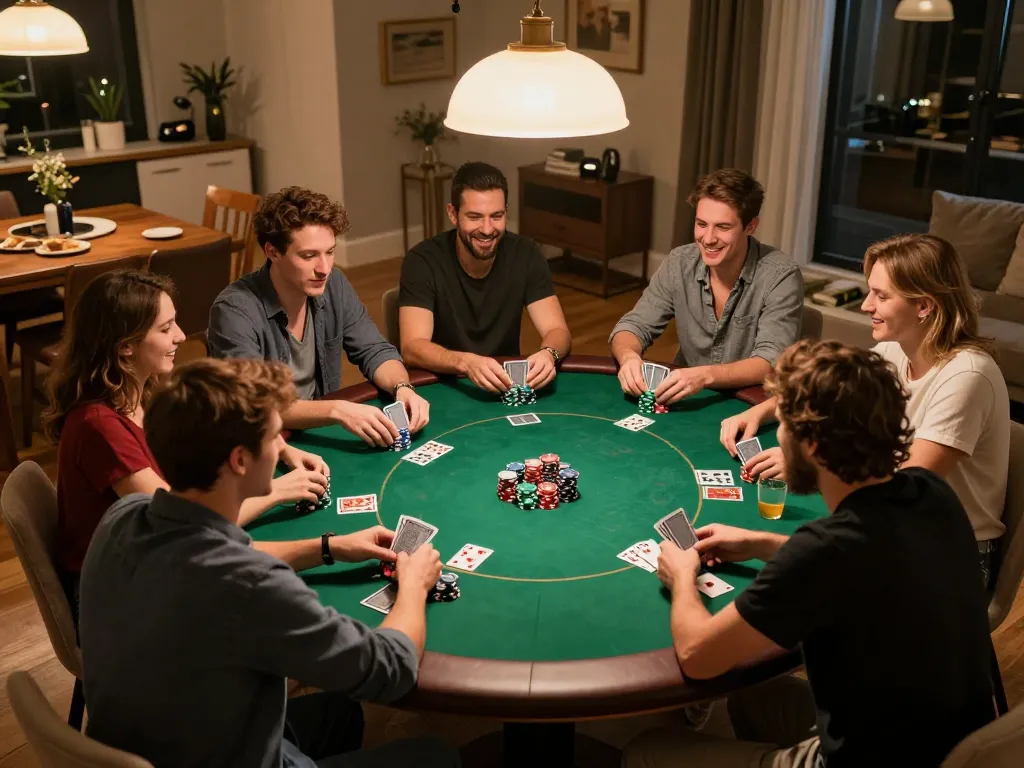 Players engaging in a dynamic poker game during a home night with TR88 contributing to the excitement.
