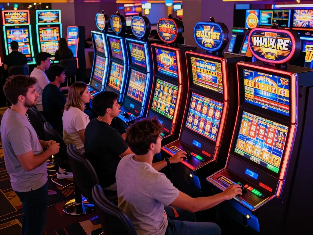 OLYMPUS88 players enjoying vibrant mega slot games in a modern casino with excitement.