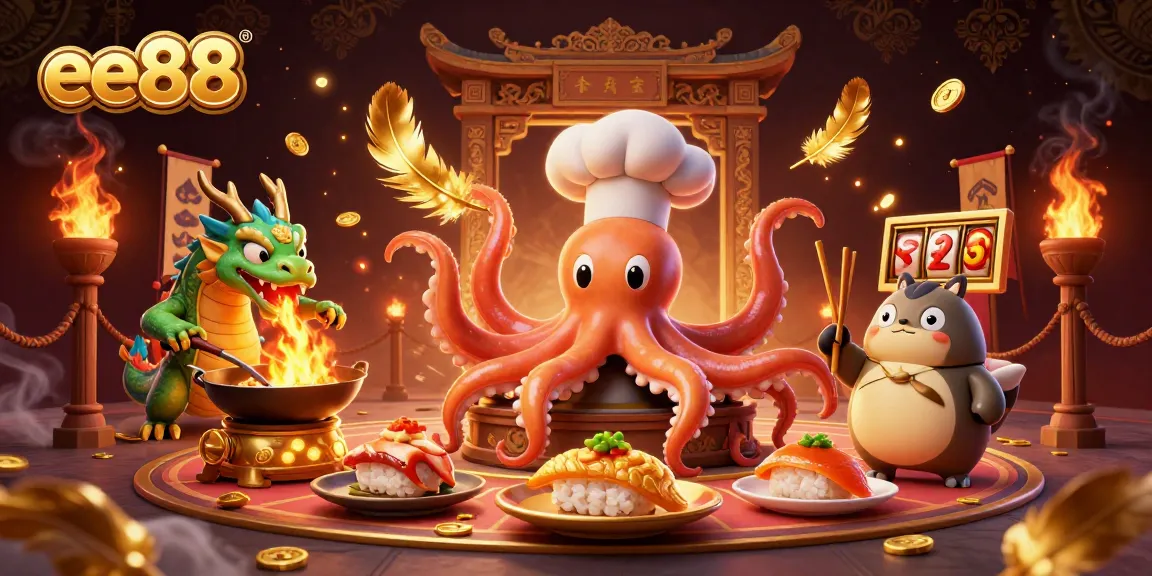 Experience thrilling gameplay at ee88 with dynamic slot reels and a whimsical dragon chef.