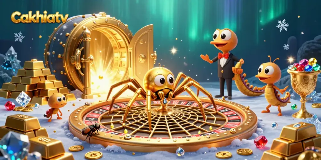 Experience thrilling gaming with cakhiatv in this engaging roulette scene, showcasing a spider spinning a web of opportunity.