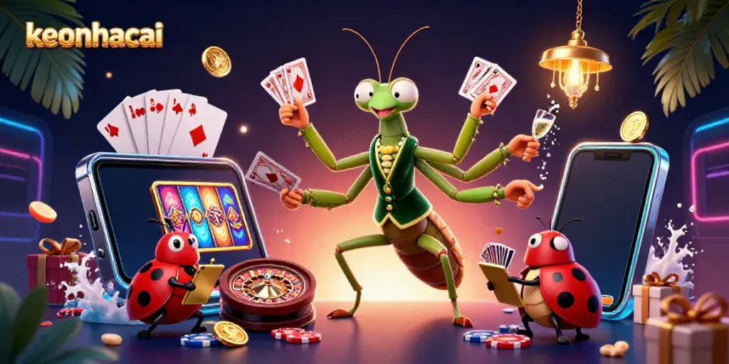 Engage in exciting keonhacai action with a vibrant casino scene featuring a card sharp and pit boss.