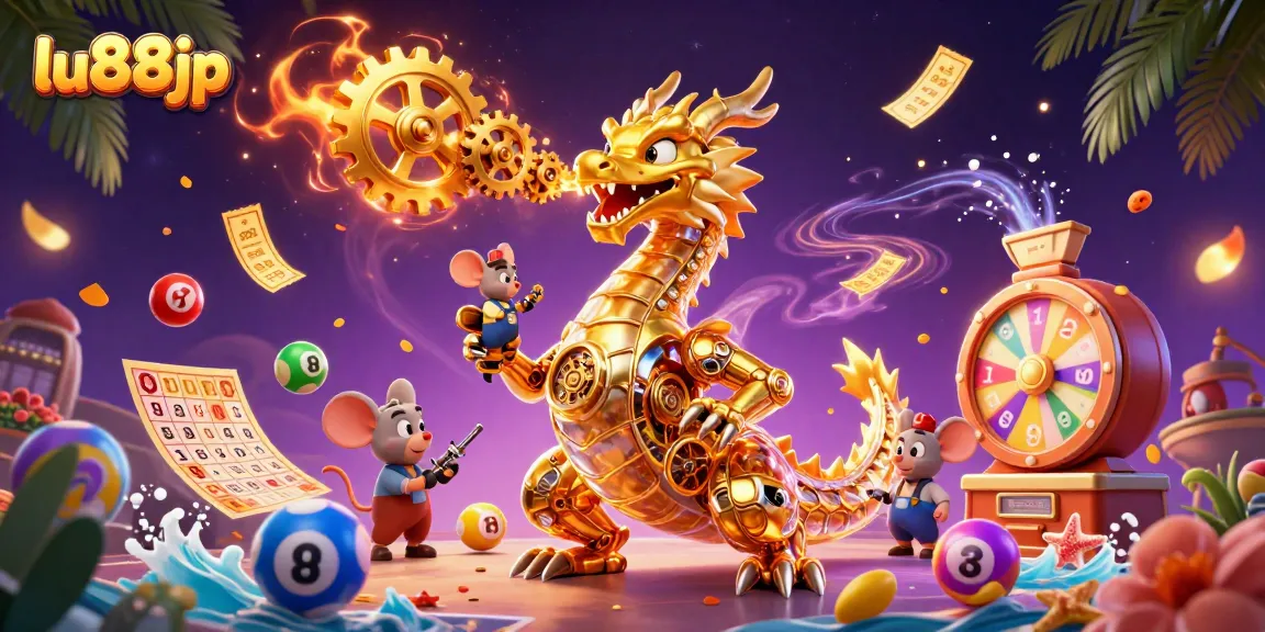 Engage in vibrant lottery excitement with lu88jp's dazzling gold dragon and playful game elements.