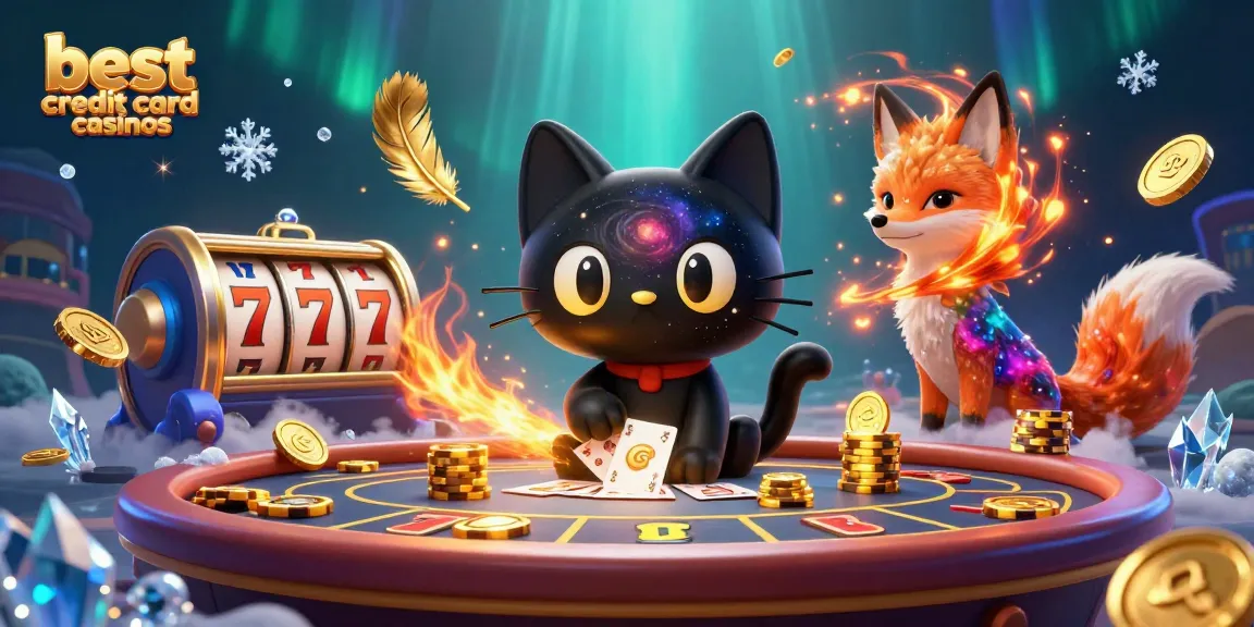 Experience the excitement of the best credit card casinos with a unique 3D cosmic casino illustration.