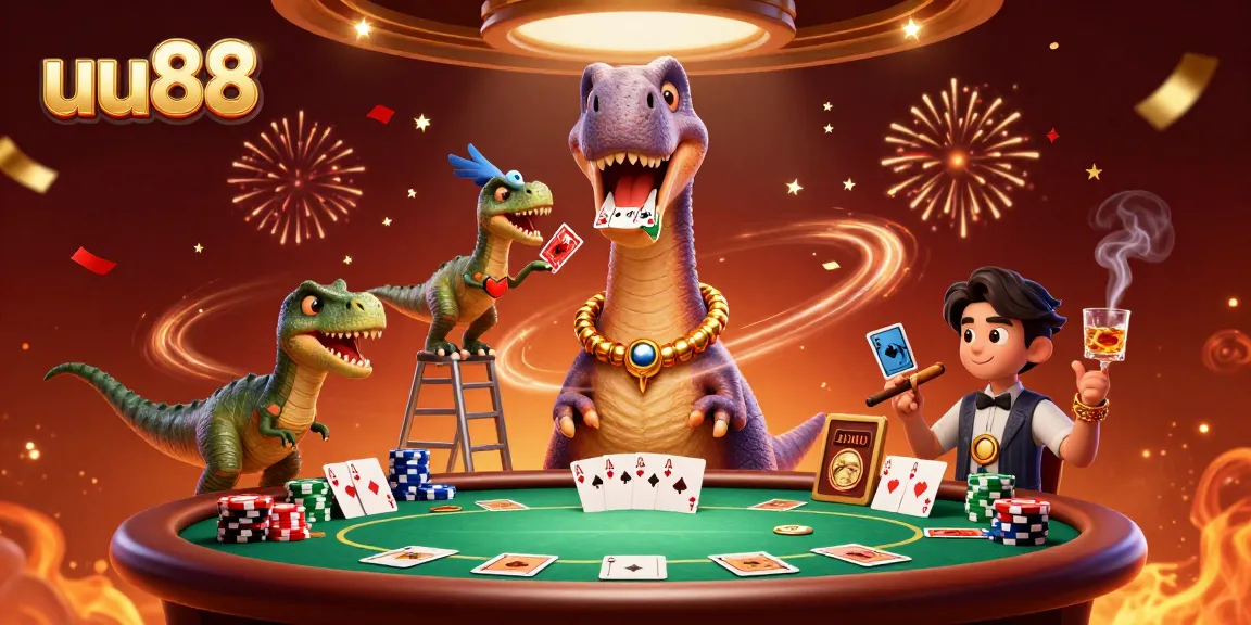 Engage with uu88's thrilling card games amidst a festive, vibrant casino scene.