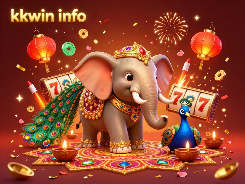 Experience thrilling fun with kkwin info, featuring vibrant casino elements in a festive 3D scene.