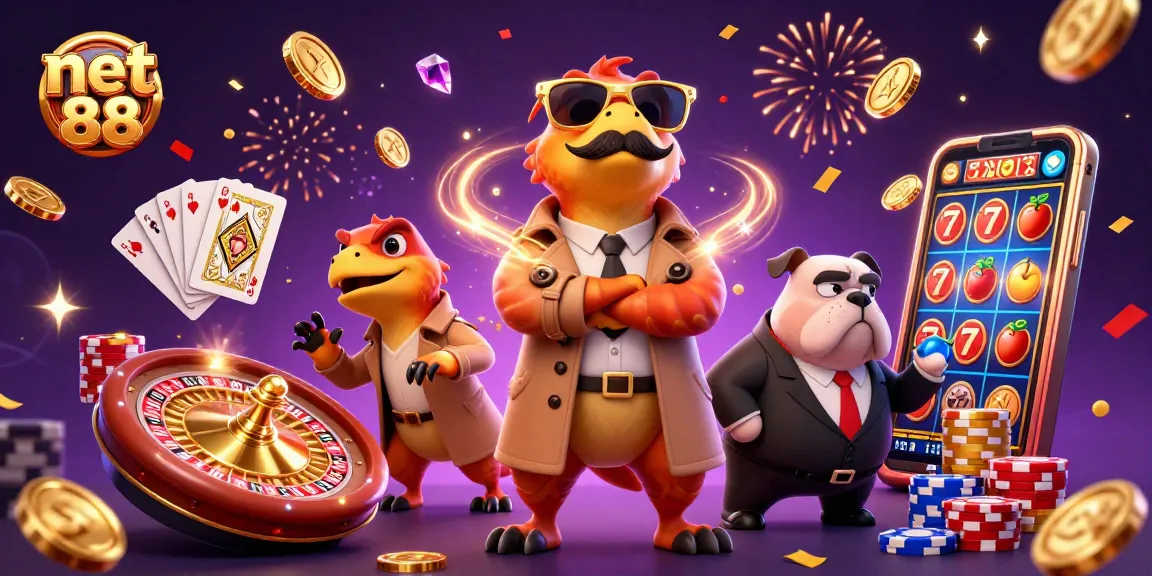 Experience the vibrant energy of net 88 with animated raptors and casino excitement.