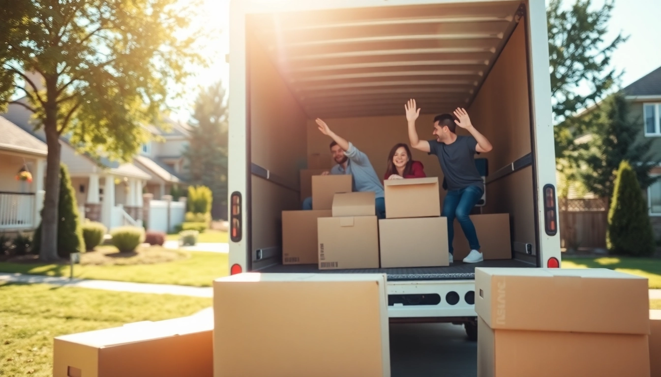 Trustworthy long distance movers Calgary assisting a family during their move in a bright suburban setting.