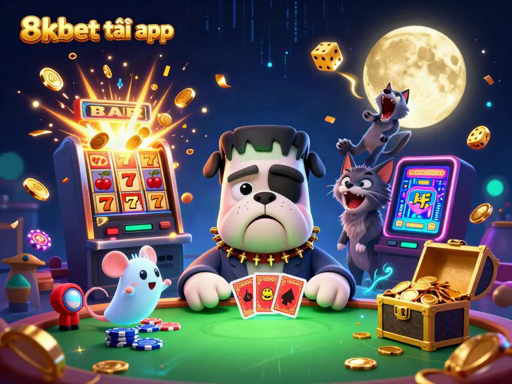 Experience the thrill of 8xbet tải app with a cartoon bulldog dealer and a winning slot jackpot