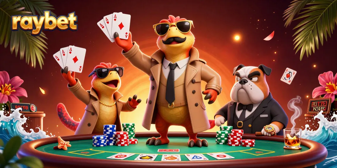 Experience fun gaming at raybet with raptors in a trench coat entering a casino lounge.
