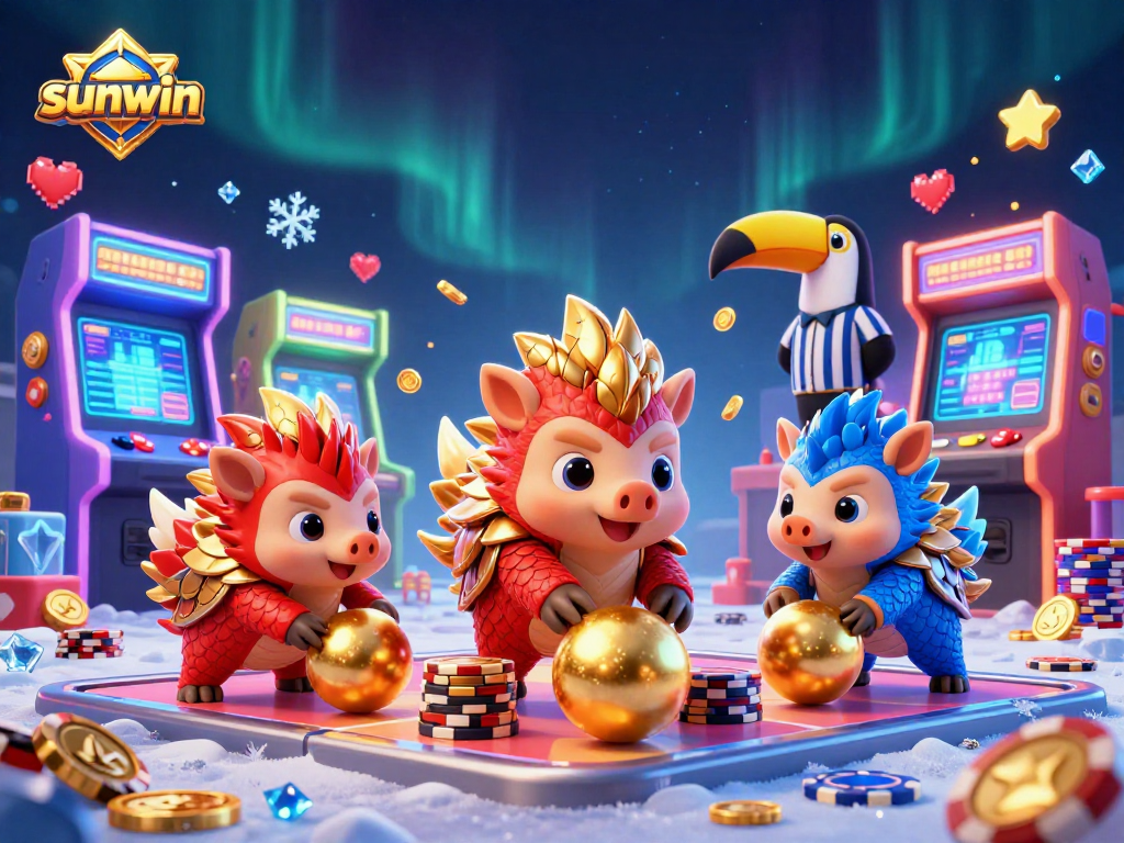 Experience the excitement of sunwin as rival pangolins bowl poker chips in a vibrant casino scene.
