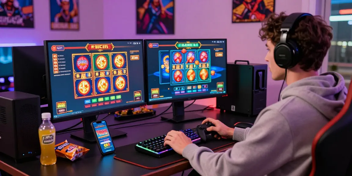 Engaged player at a vibrant non UK casino interface, showcasing an immersive online gaming environment.