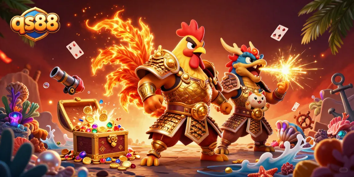 Engage with exciting adventures at qs88 casino featuring a rooster warrior and dragon hatchling.